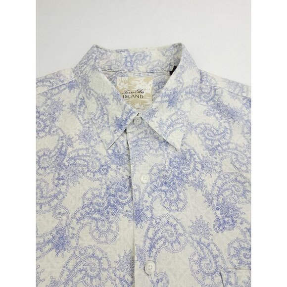 Tasso Elba Island Size 2XL Mens White Blue Paisley Silk Linen Blend Pocket Shirt - Picture 1 of 10